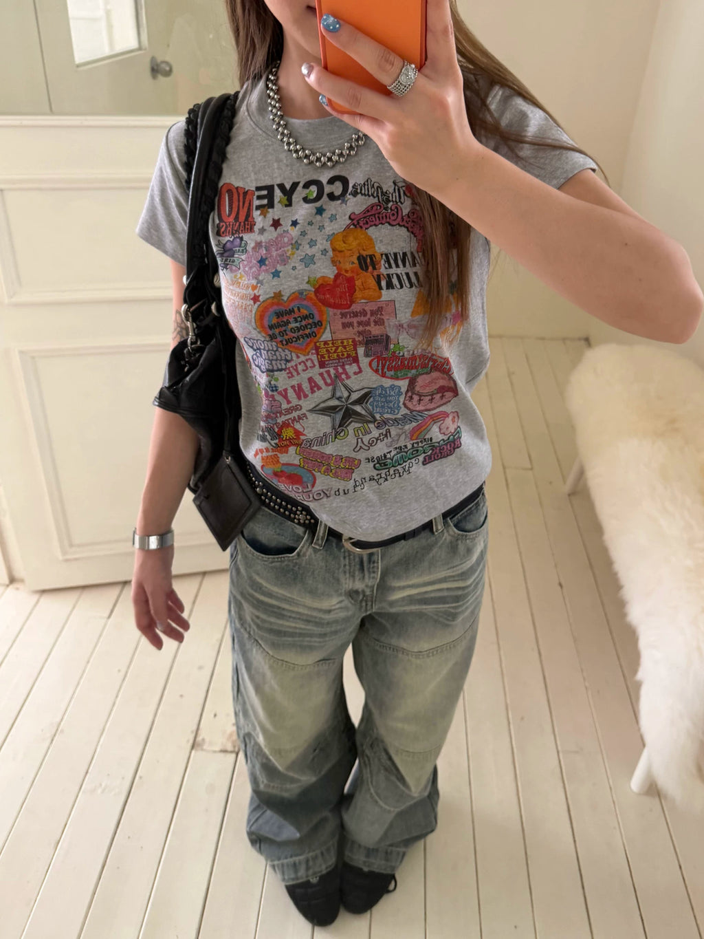 CCYE Graffiti Print Front Shoulder Thin Tee