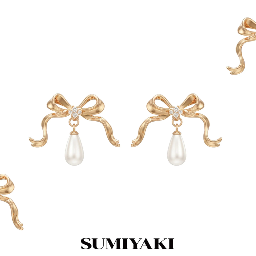 SUMIYAKI Exquisite Bow Pearl Earrings