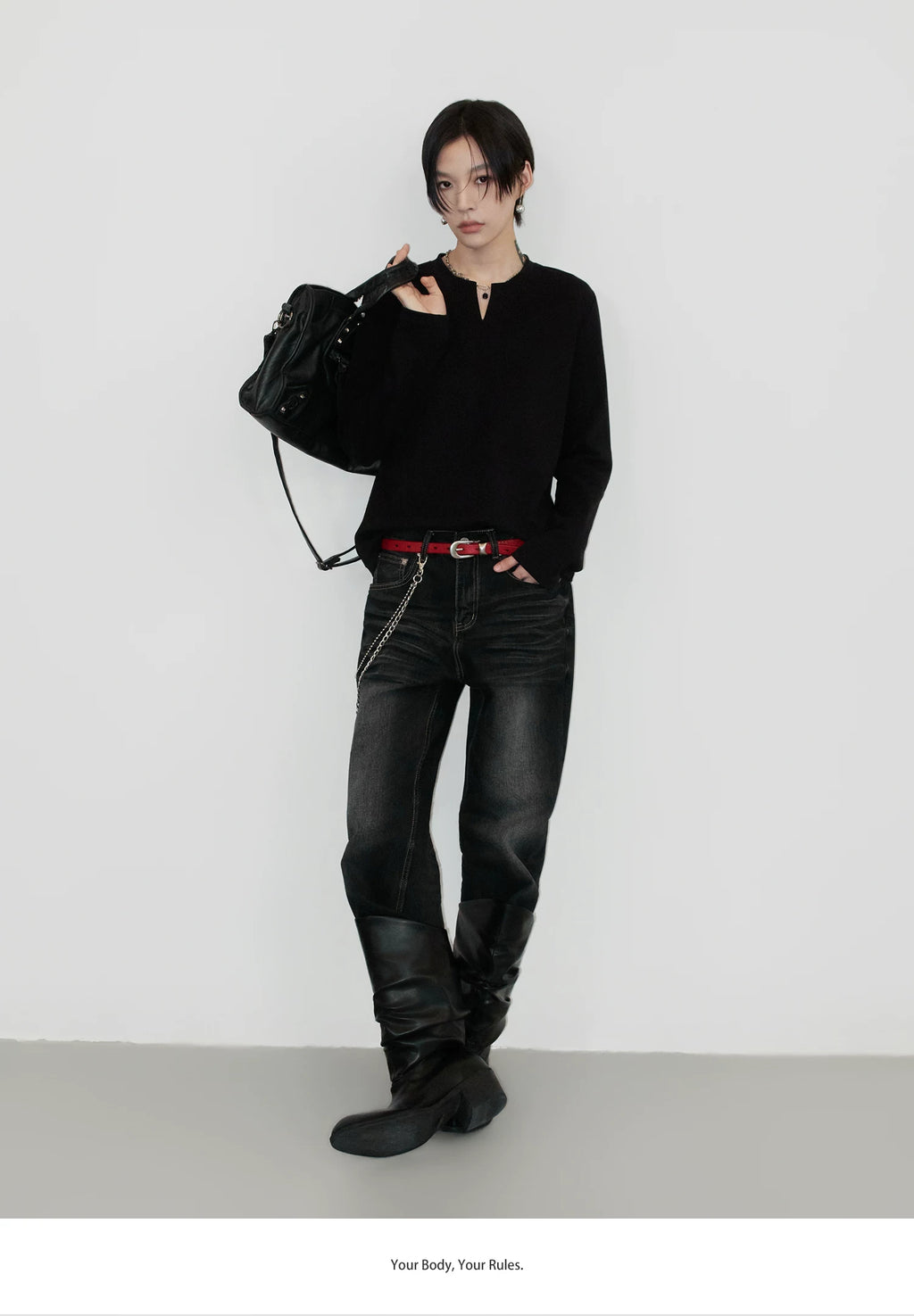 Sameuoo V-Neck Front Shoulder Casual Bottom Long Sleeve