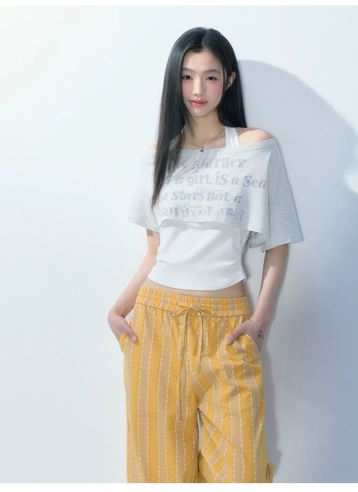 Ablueberry Slanted Shoulder Casual Versatile Tee
