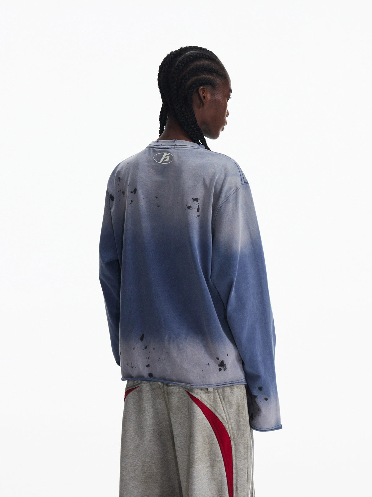 PEOPLESENSE Retro Racing Feng Shui Wash Gradual Change Pullover Sweater