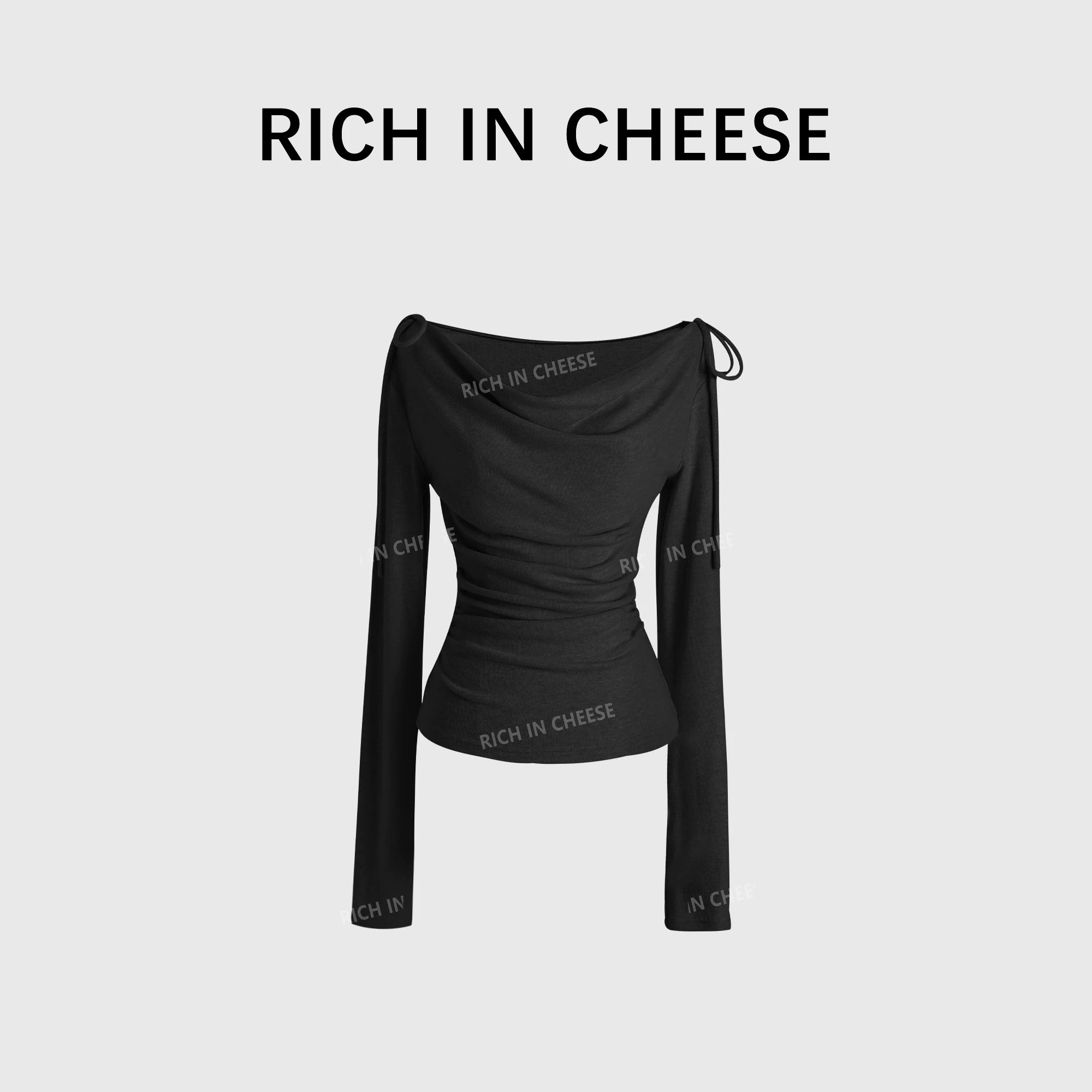 RICH IN CHEESE Swing Neck Knitted Waist Long Sleeve