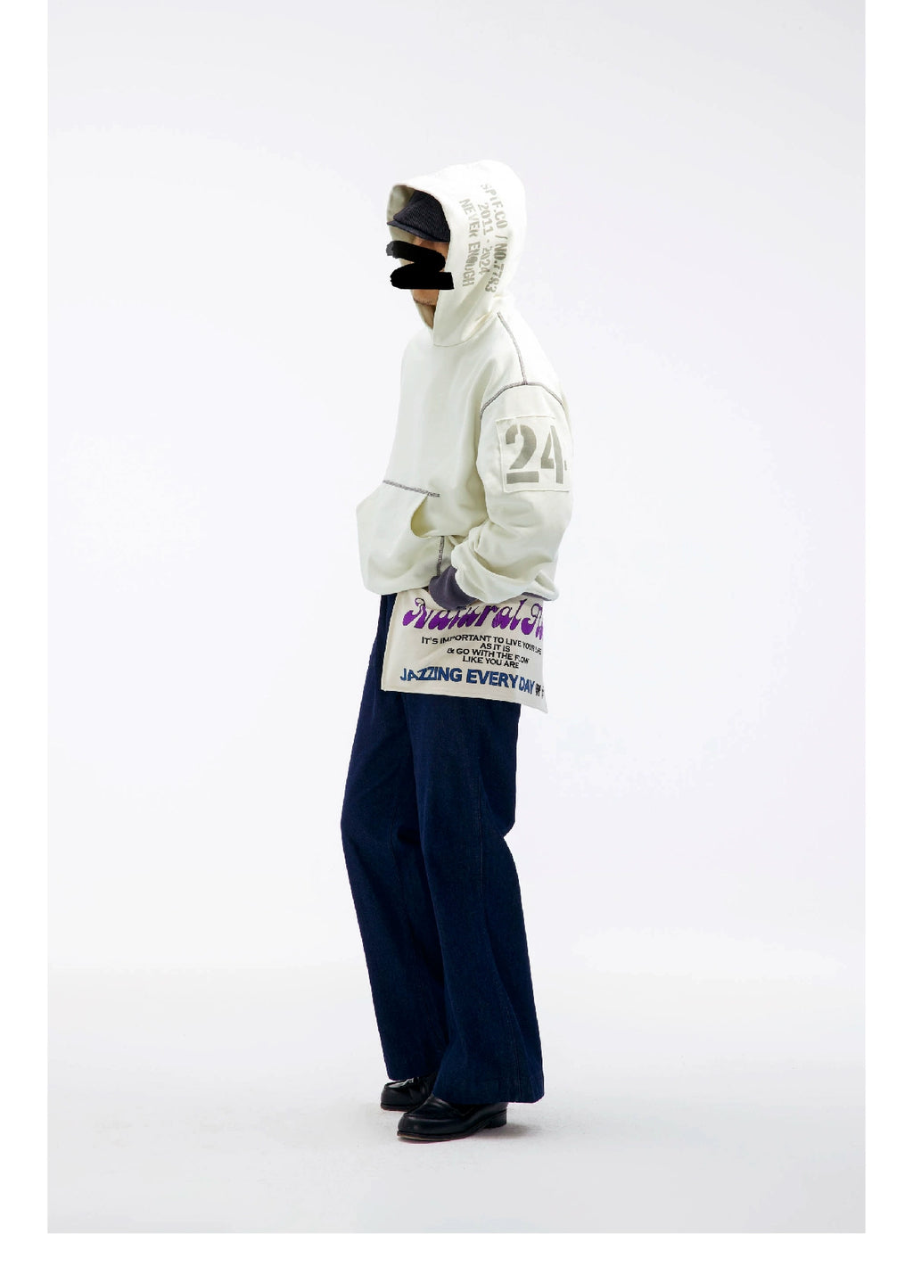 SUPERTOFU Bright Line Retro Contrasting Color Patch Print Hooded Sweater