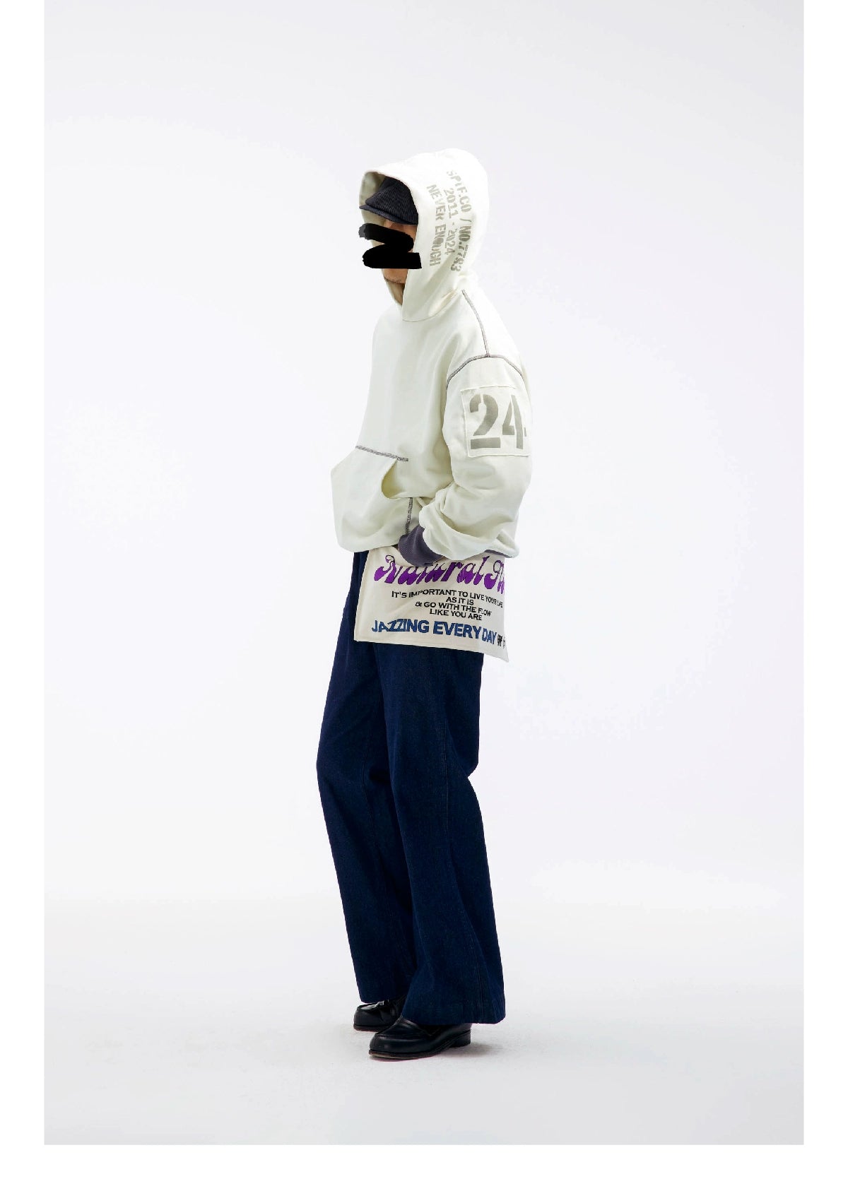 SUPERTOFU Bright Line Retro Contrasting Color Patch Print Hooded Sweater