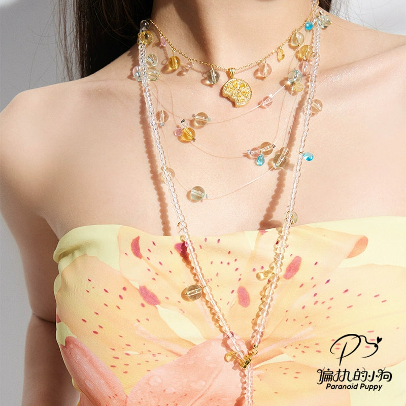 ParanoidP Lemon Crystal Beaded Multi-Layered Necklace