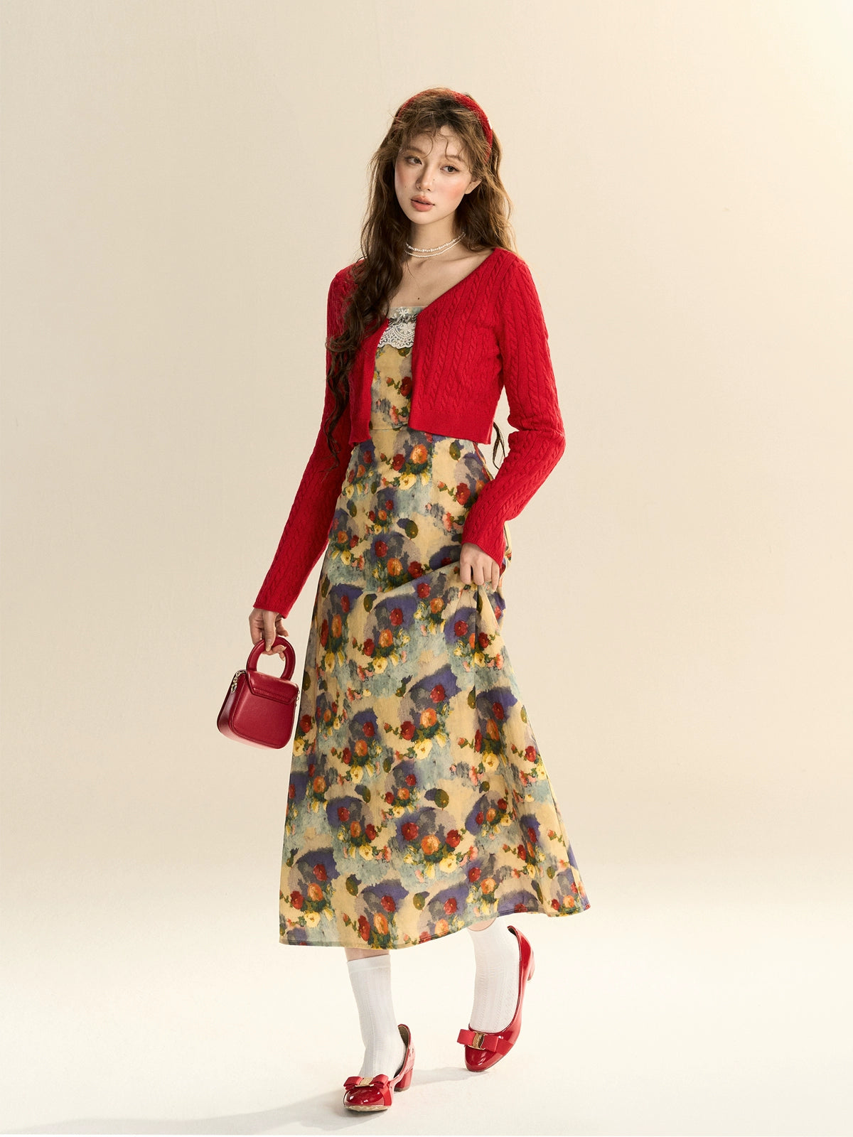 SASSY MOODY Retro Floral Suspender Dress