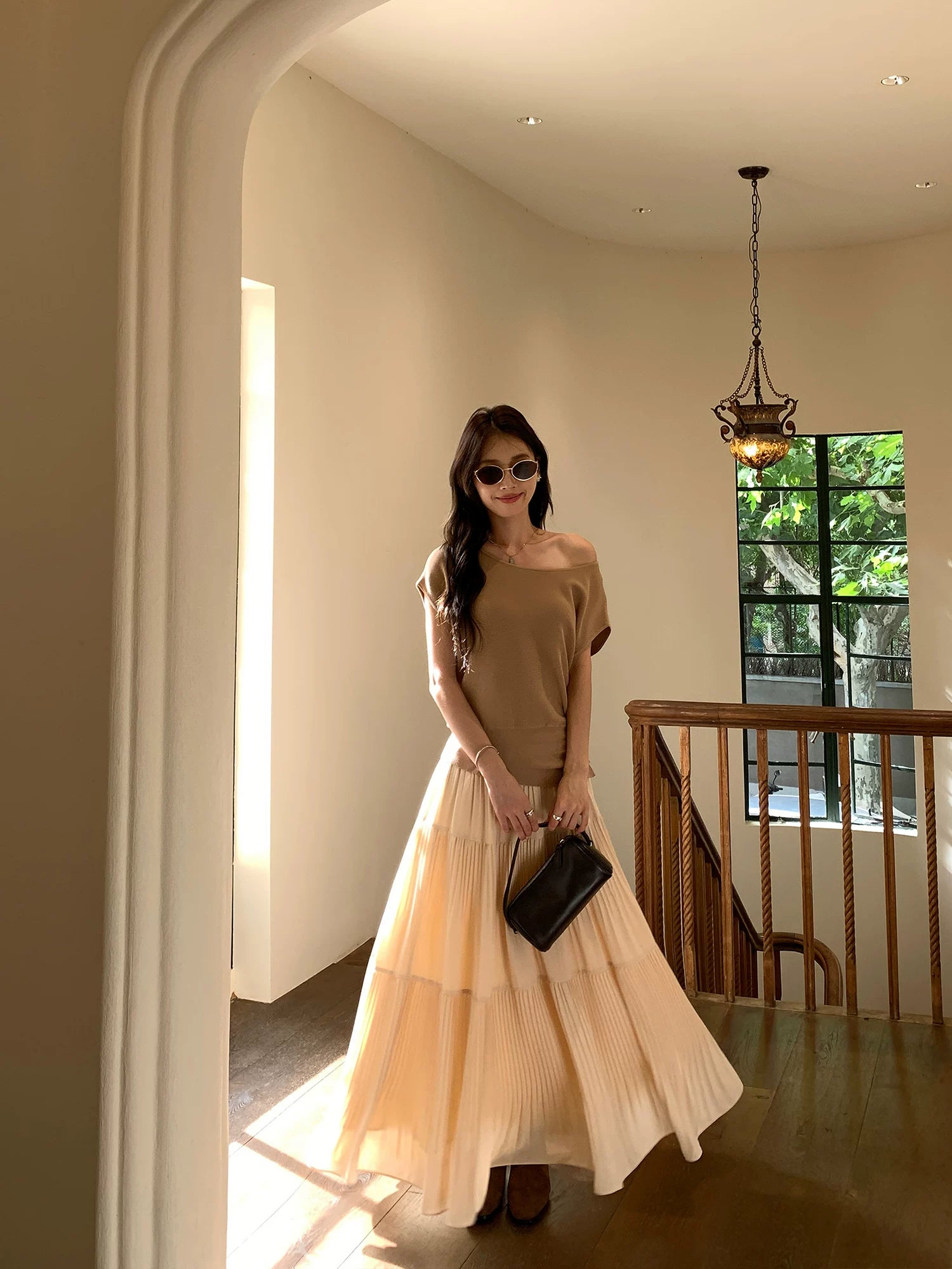 Pusumede Retro Pleated Big Skirt Skirt