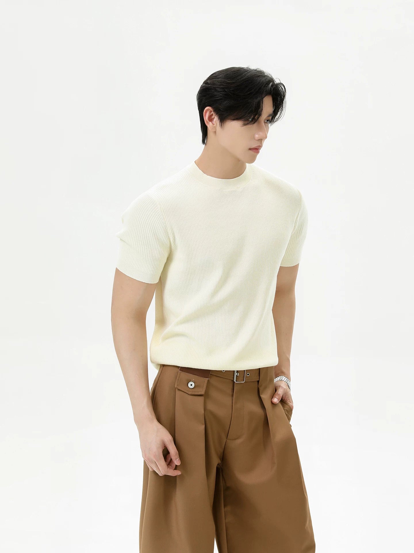 TURNTIDE Front Shoulder Knit Casual Tee
