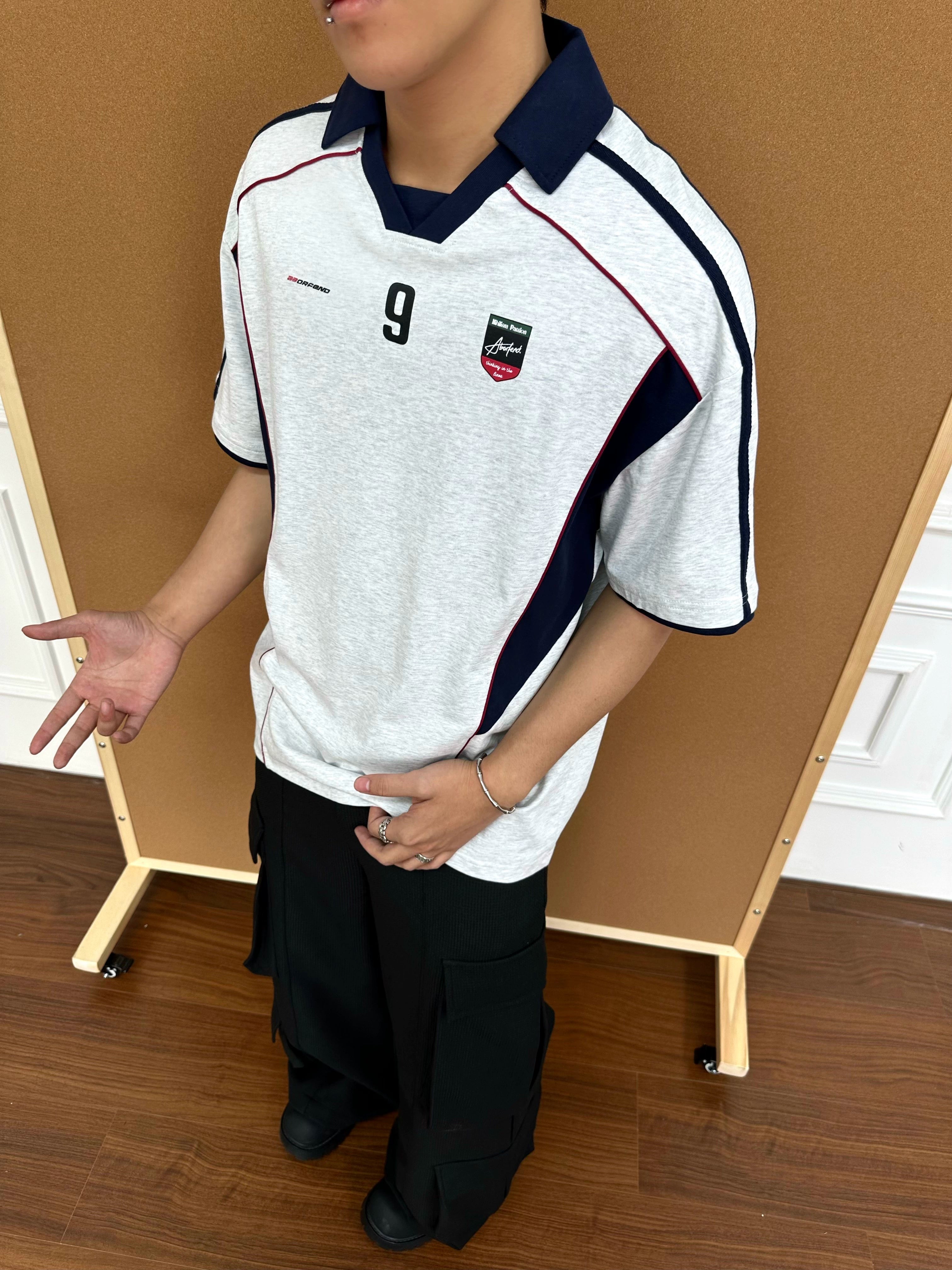 (Clearance) BeOurRule Splicing Letter Print Loose Polo Collar Tee