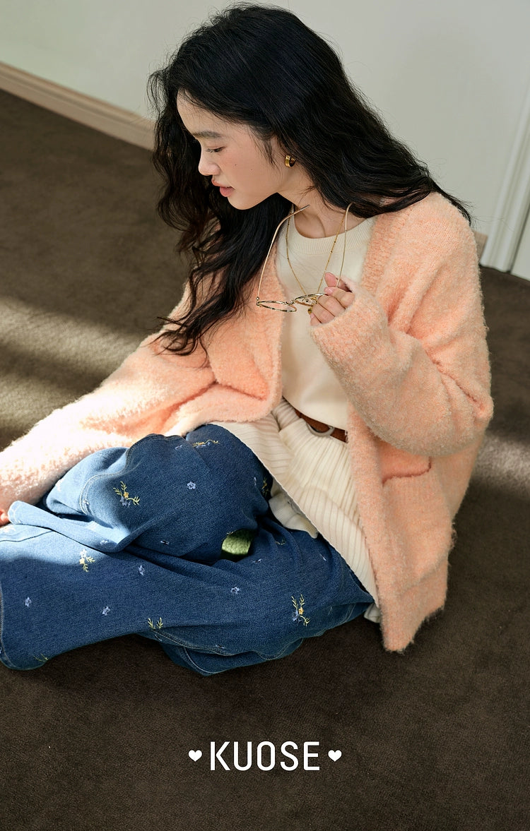 Kuose V-neck Soft Waxy Sweater Jacket