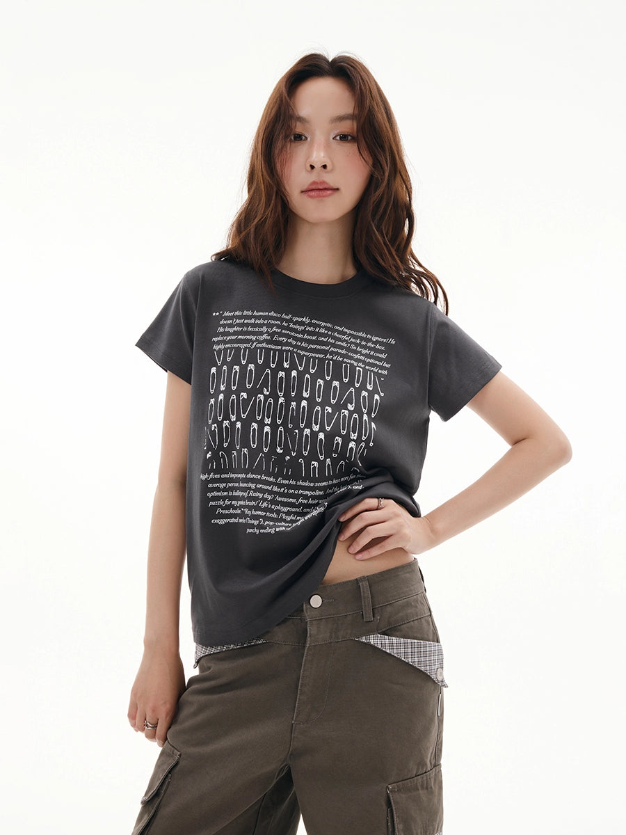FUNKYFUN Pin Slogan Old Sense Printing Tee