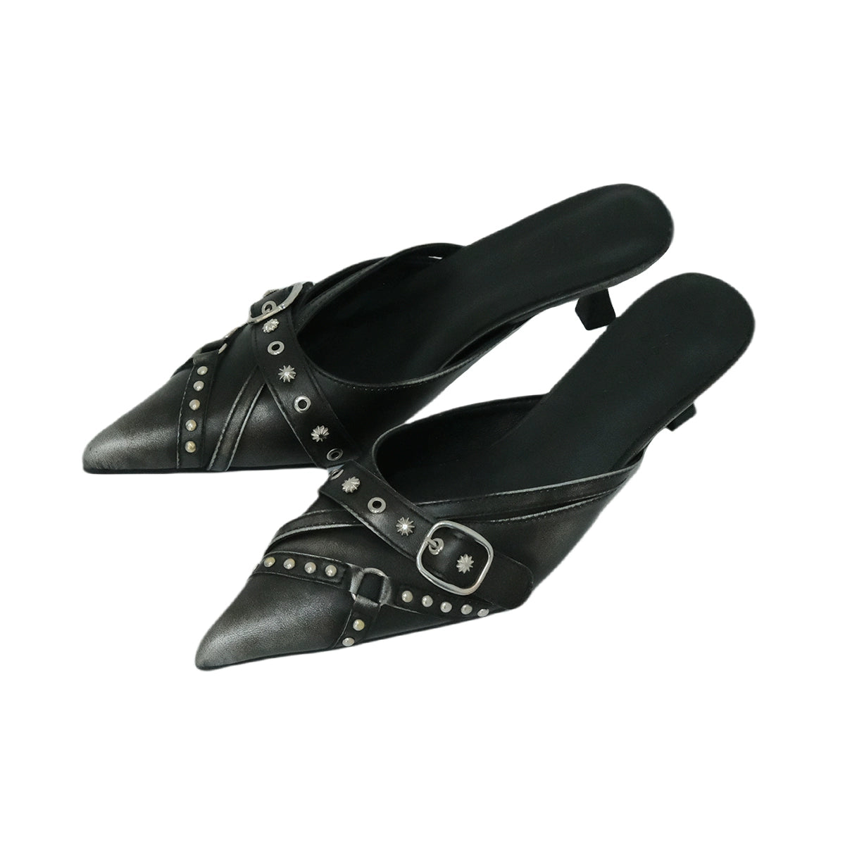 Mooreyu Pointed Leather Bag Head Stilettos