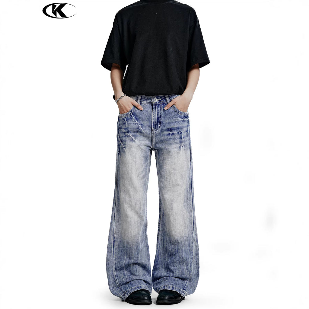 11KN Retro Lightning Pattern Slim Jeans