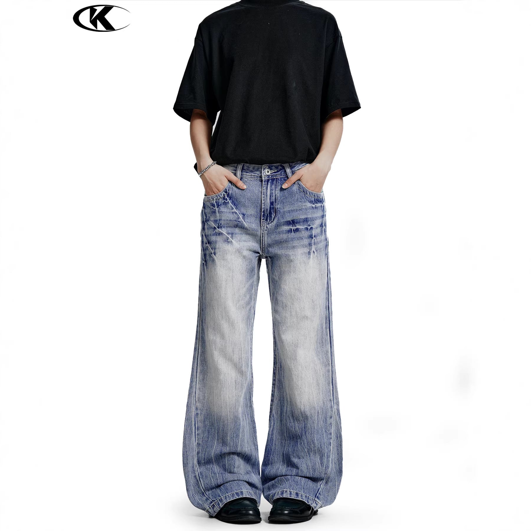 11KN Retro Lightning Pattern Slim Jeans