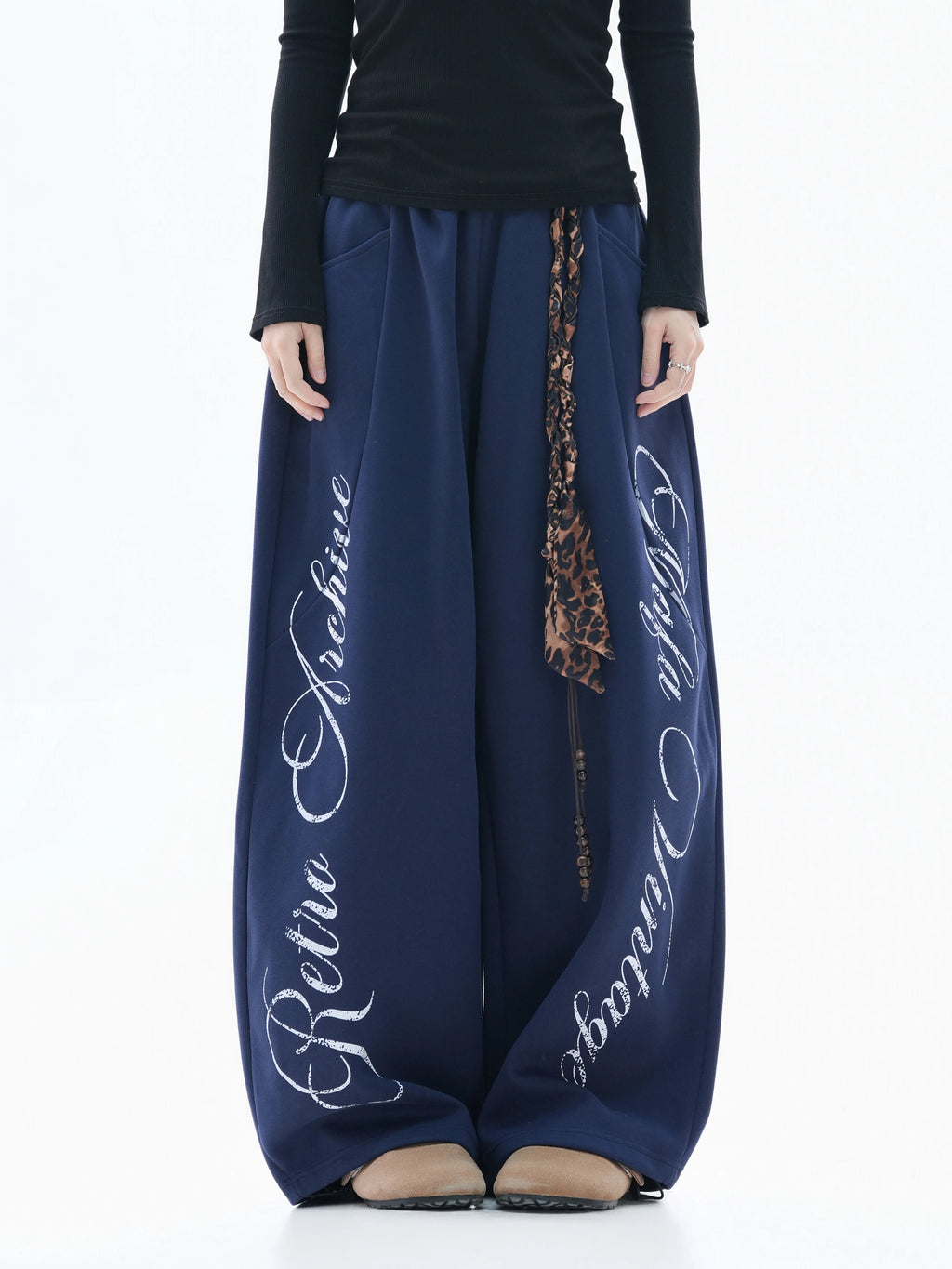 Zuocisankon Leopard Print Strap Casual Sweatpants