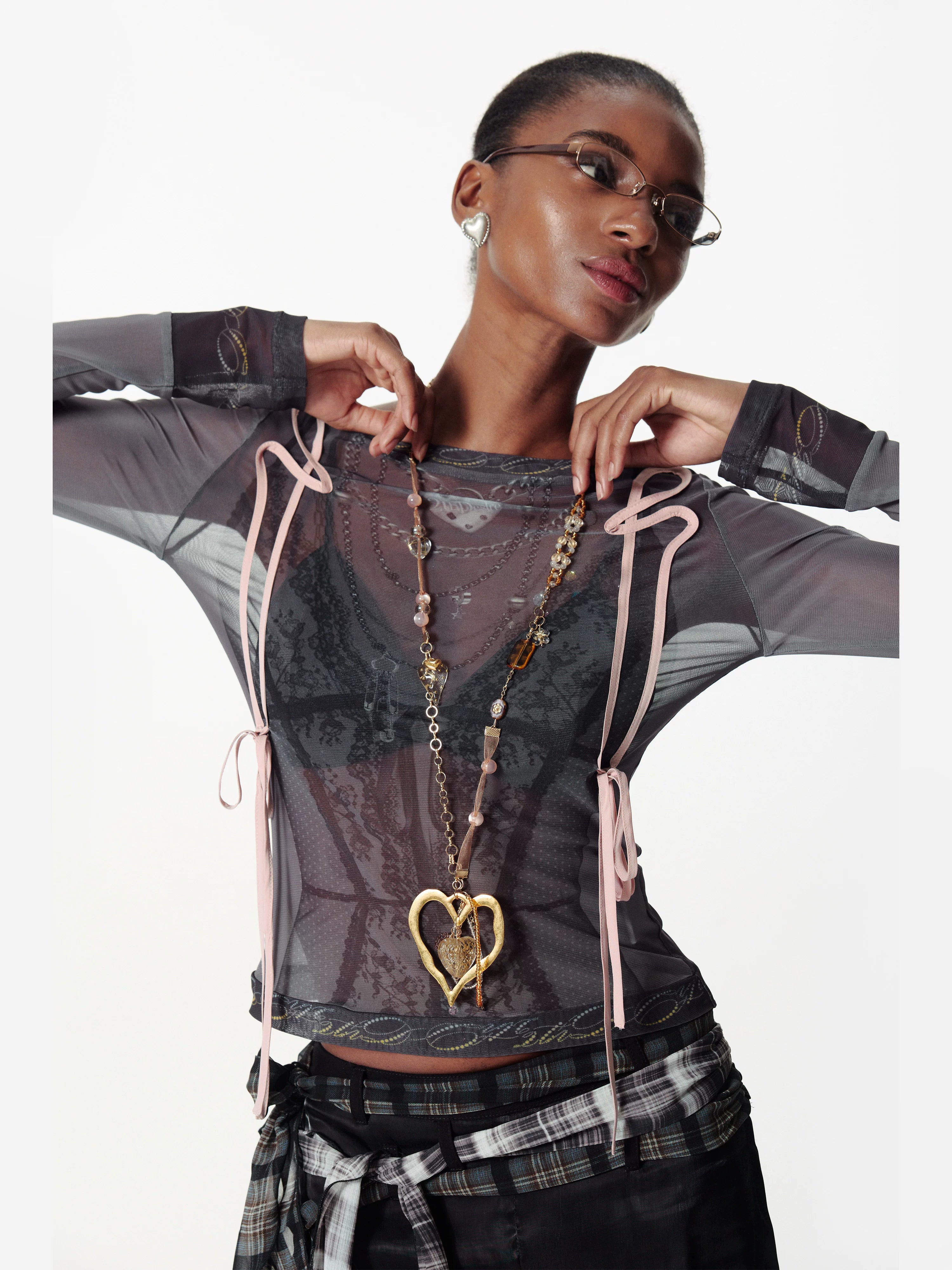 2th Desire Handmade Ribbon Splicing Bead Love Polka Dot Necklace