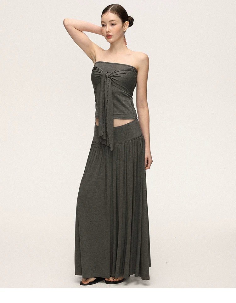 Anna Aneae Temperament Waist Thin Tube Top Skirt Suit