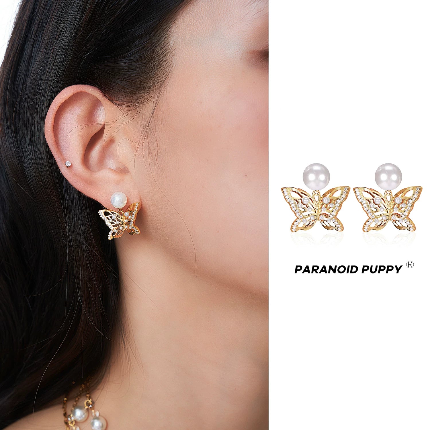 PP Versatile Butterfly Pearl Stud Earrings