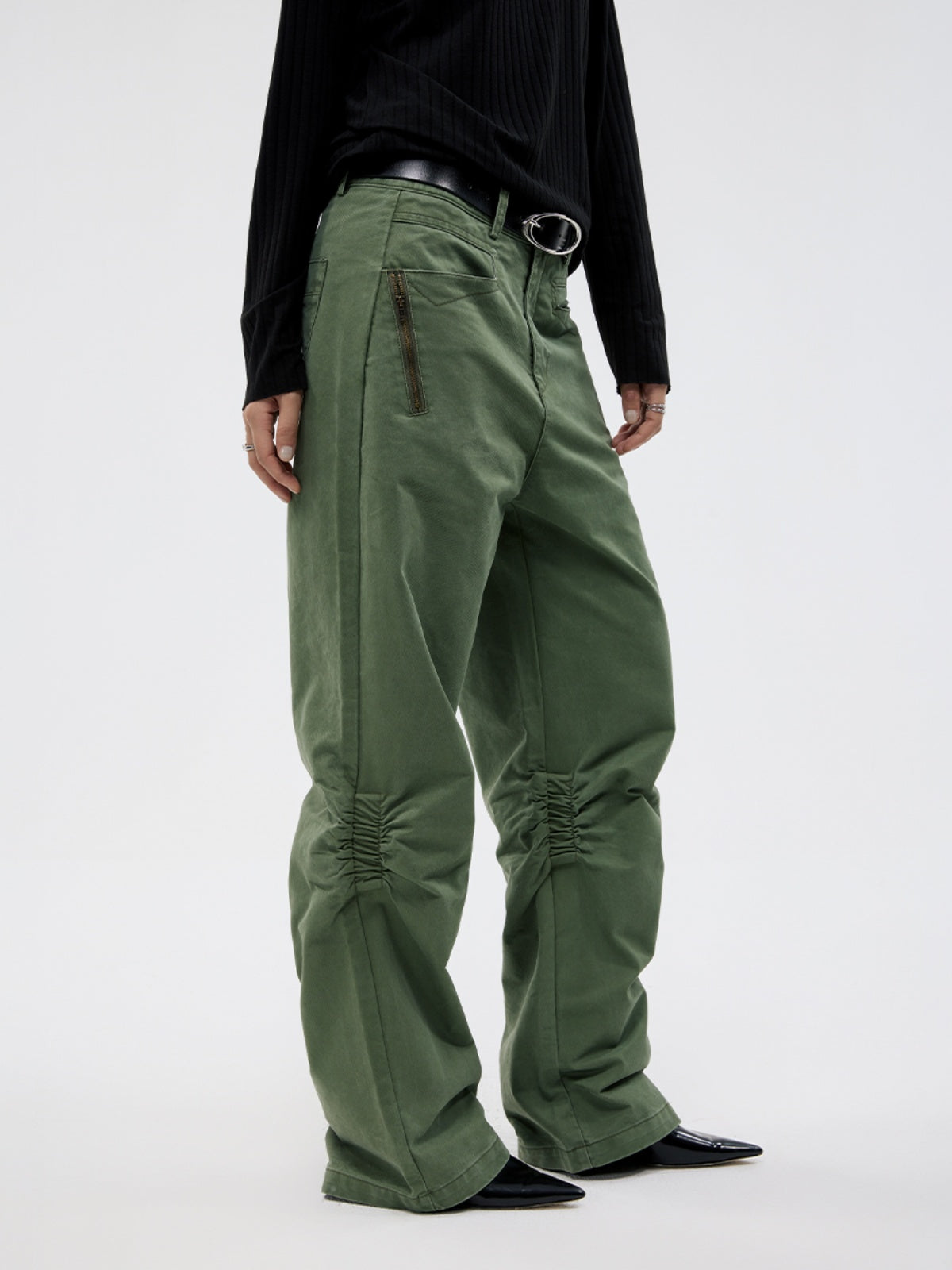 FUNKYFUN Rubber Band Pleated Design Straight Casual Pants