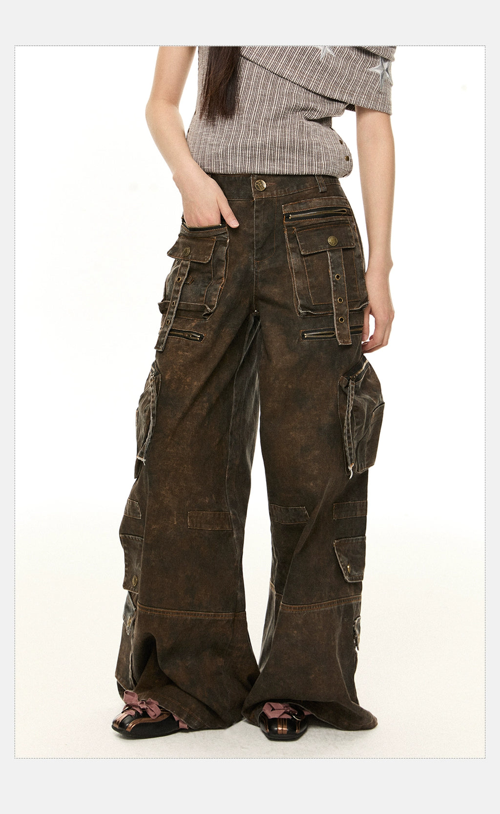 EZEK Vintage Casual High Waist Loose Wide Leg Pants