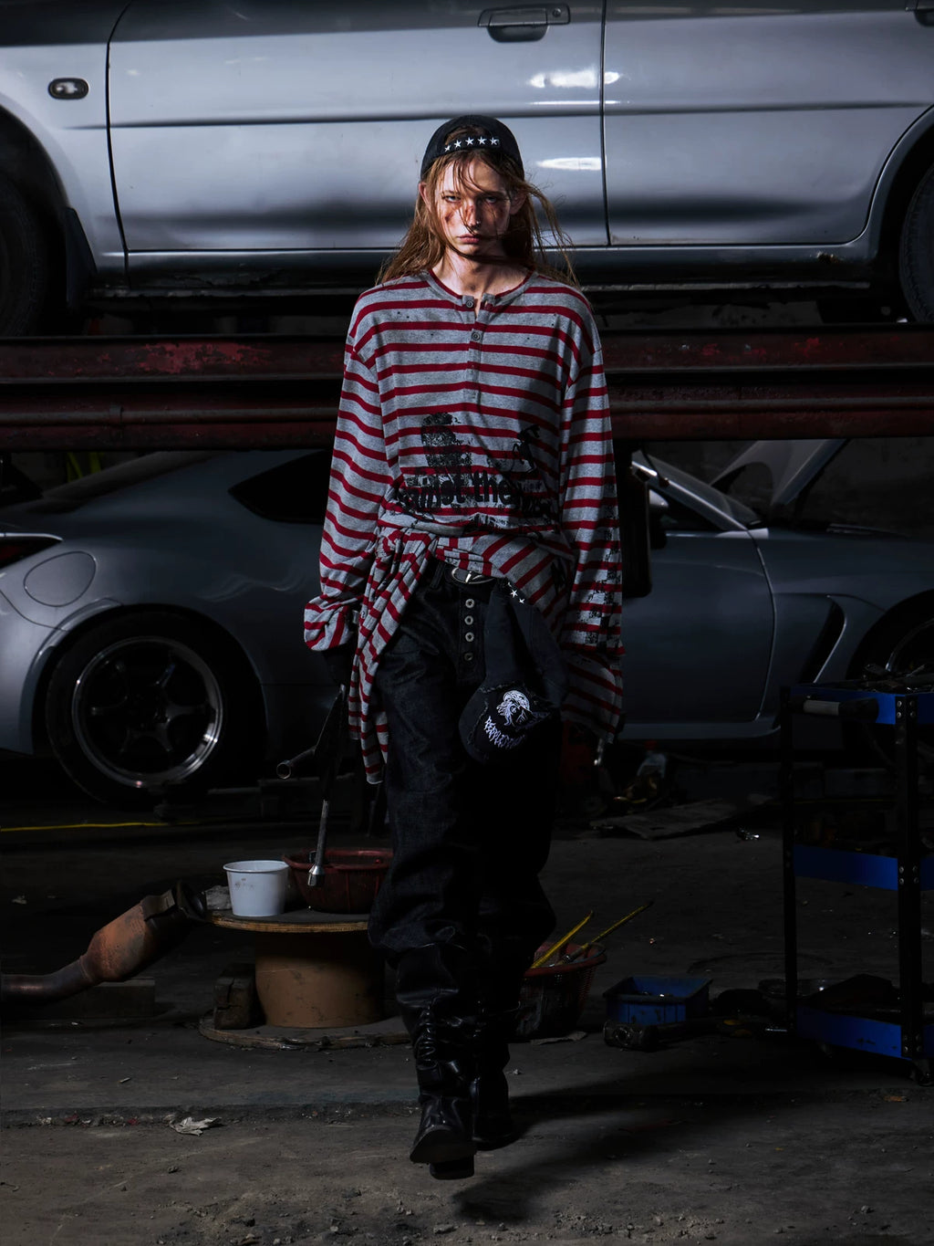 PEOPLESENSE Striped Knitted Ink Splashing Long Sleeves