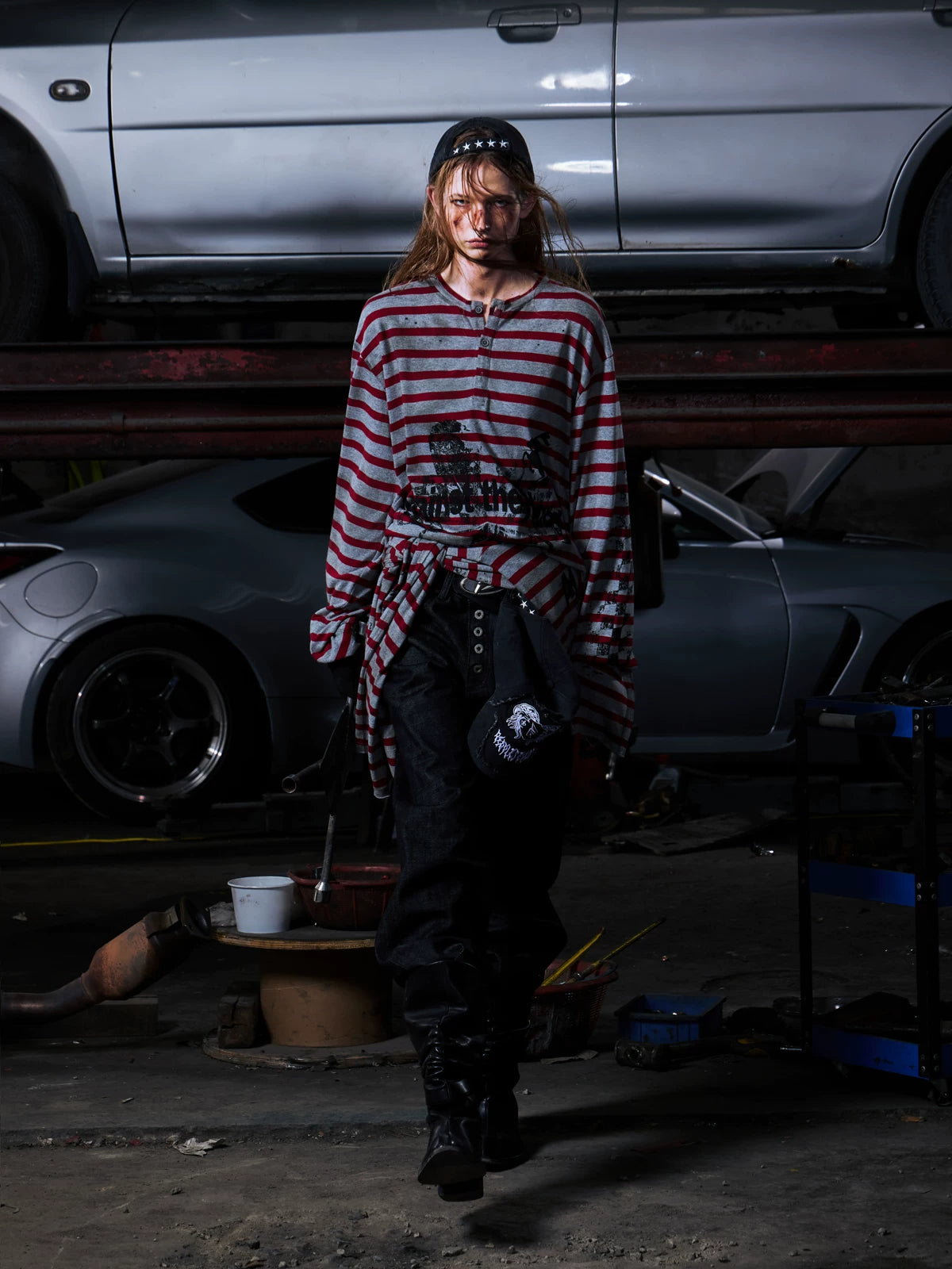 PEOPLESENSE Striped Knitted Ink Splashing Long Sleeves