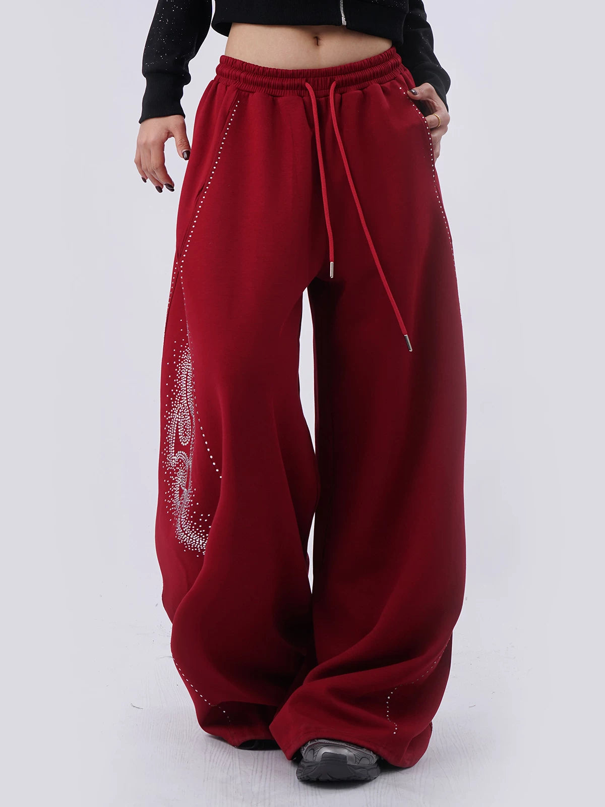 SAMUSAN Fine Flash Hot Diamond Loose Wide-leg Pants