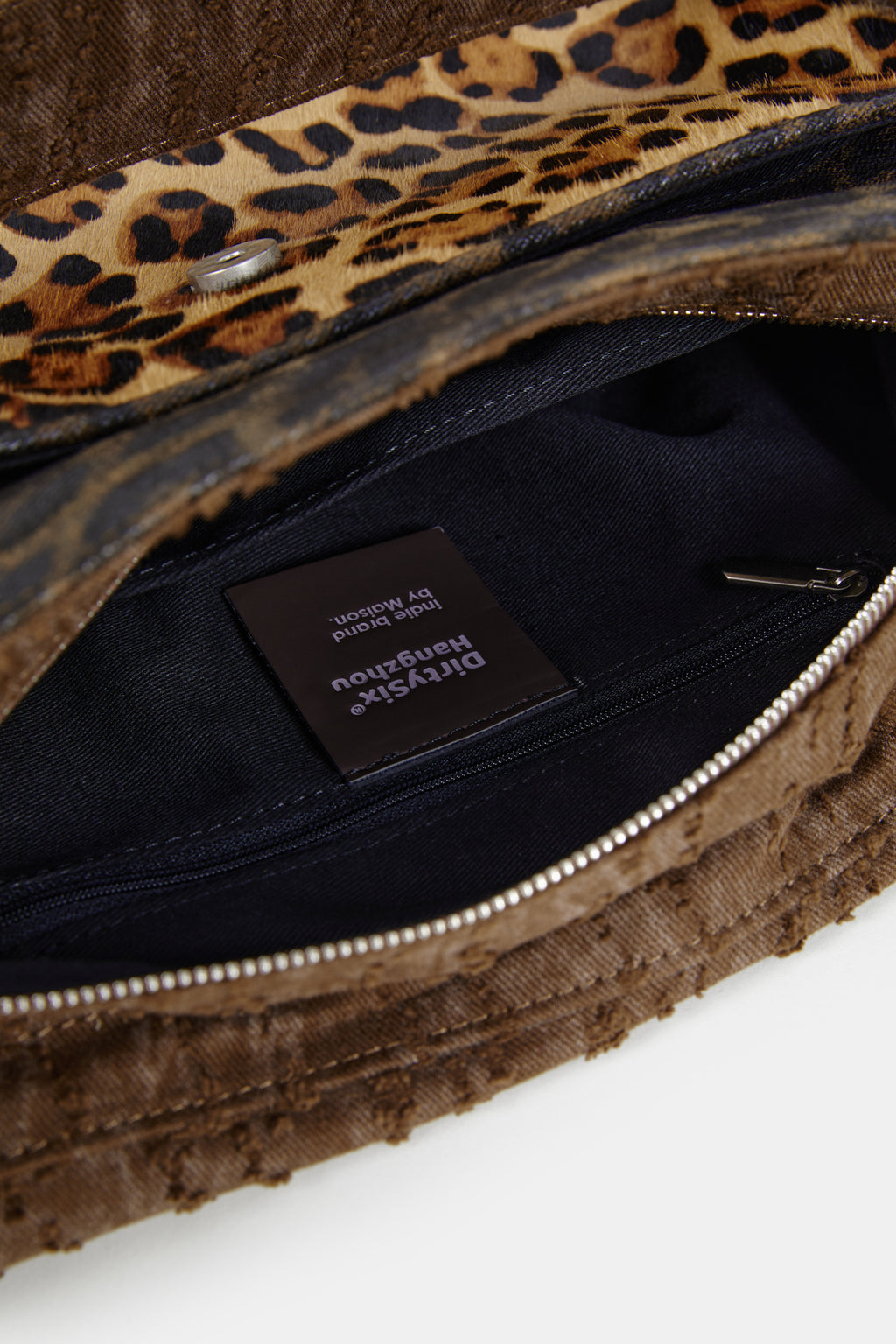 DirtySix "rahrah! Jaguar!" Ah Leopard messenger cow fur bag