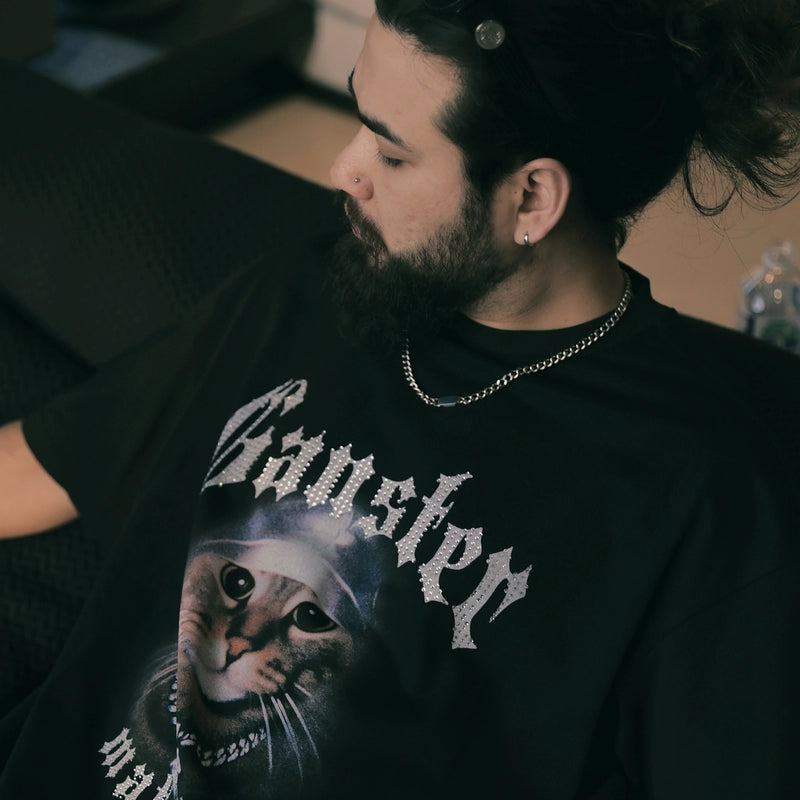 PANMAX Loose Versatile Pure Cotton Cat Head Print Tee