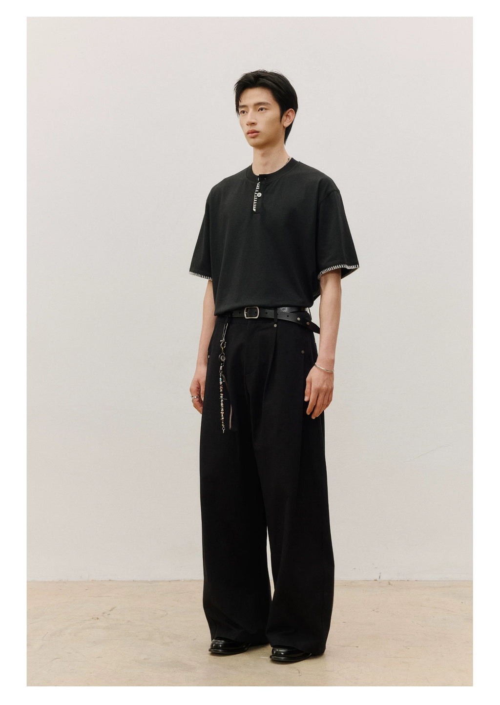 LR Double-pleated Rivet Casual Pants