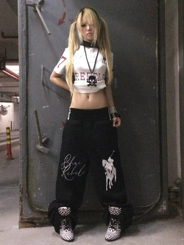 CHAI Horse Standard Embroidery Double-sided Wear Loose Sweatpants