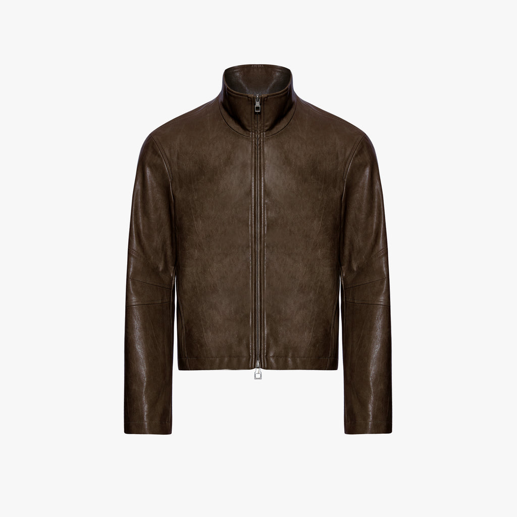 SOUTHFISH Vintage Natural Textured PU Leather Lapel Jacket