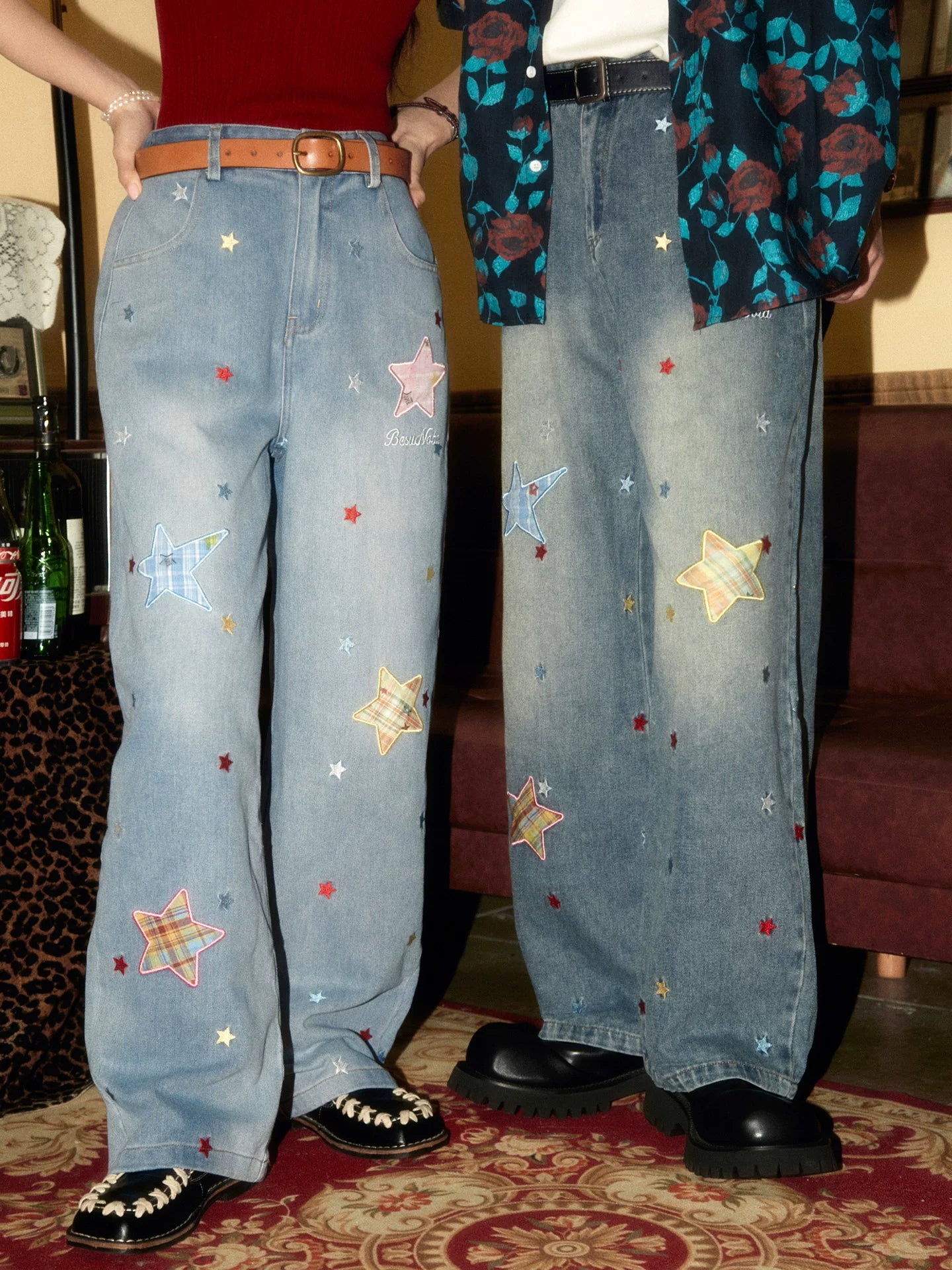 ALOHA Vintage Star Embroidery Patch Embroidery Couple Jeans