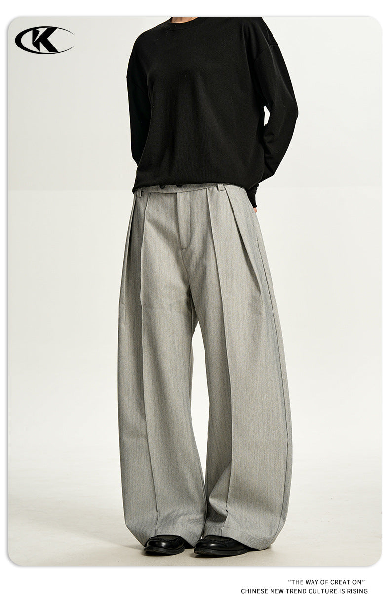 11KN Double Pleats A-Line Curved Leg Trousers