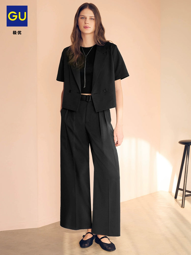 GU Straight Casual Pleated Simple Wide-leg Pants