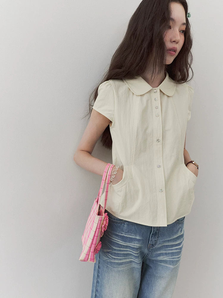 VOOE Lapel Versatile Skinny Shirt