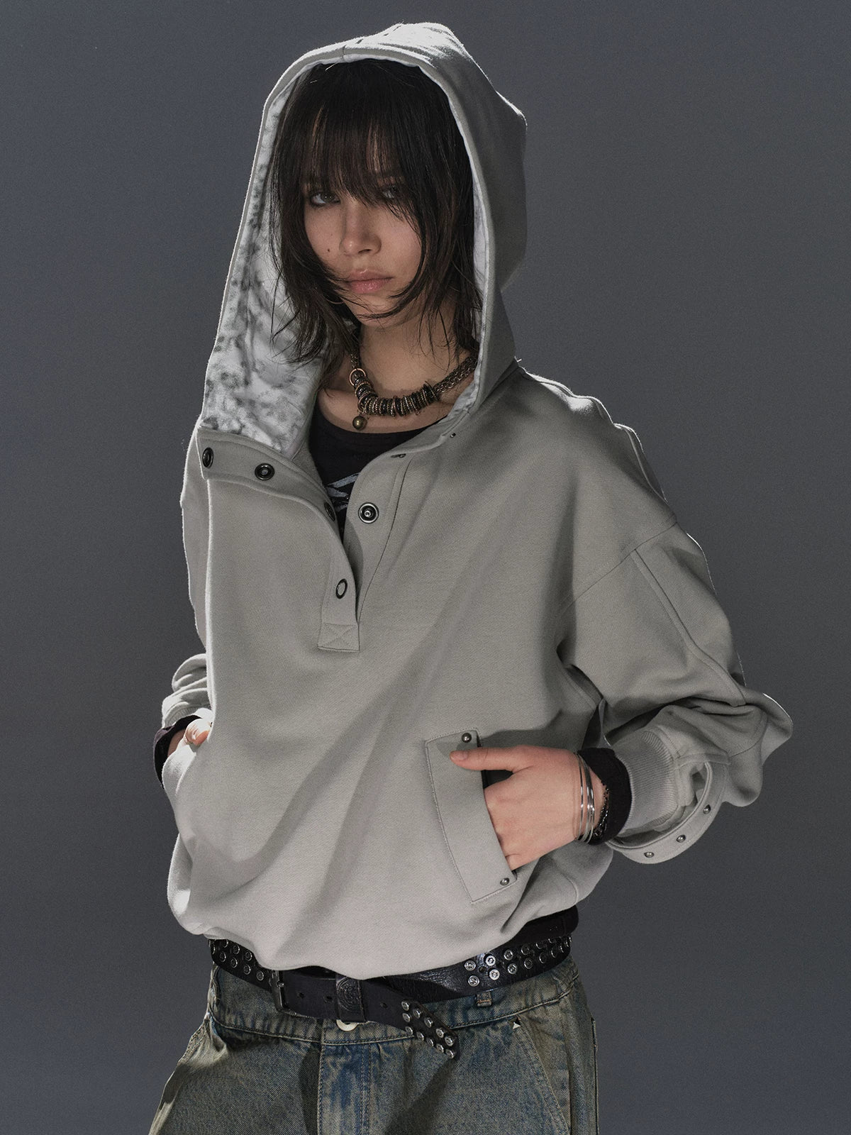 WearAndtear Leopard Print Stitched Hooded Loose Sweater