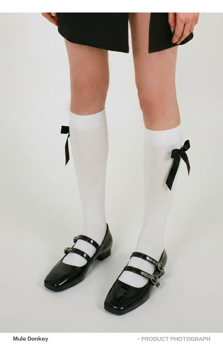 Donkey Thick Heel Square Head Dark Rivet Shoes