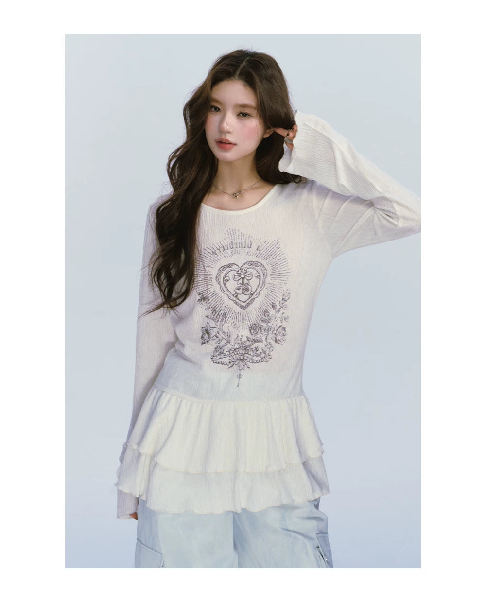 Ablueberry Lotus Leaf Edge Casual Versatile Long Sleeve