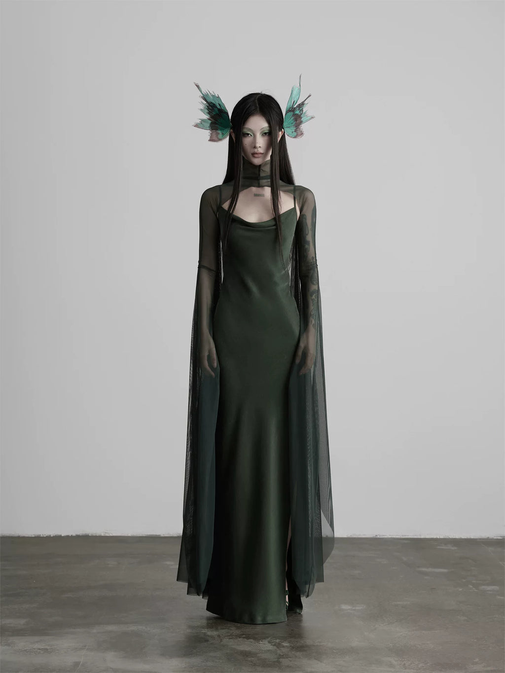 INDULGE Suspender Dress Mesh Shawl Two-piece Set