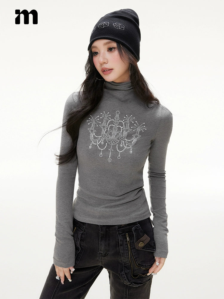 Imone Slim and Thin Hot Bead Turtleneck Knitted Long Sleeves