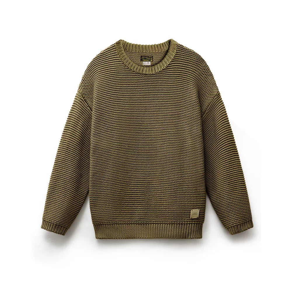 Madden Retro Heavy Textured Knitted  Loose Shoulder Crew Neck Sweater