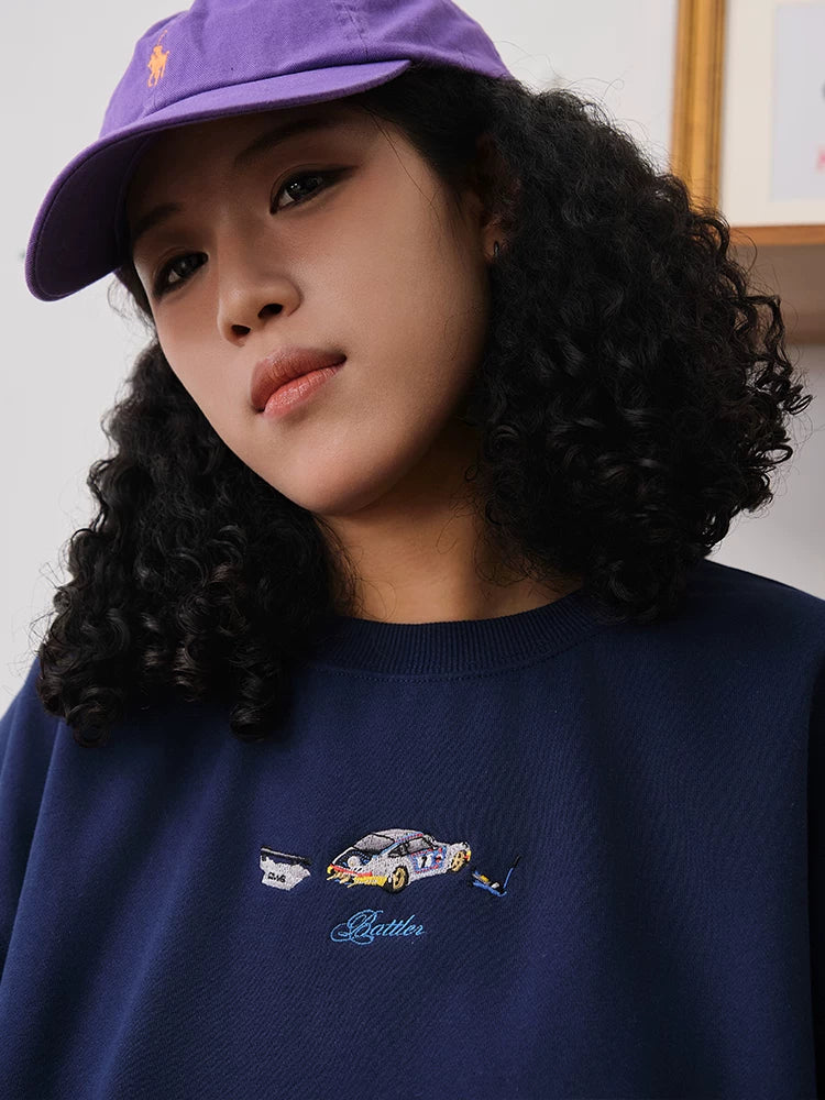 Battles Loose Casual Crew Neck Embroidered Sweater