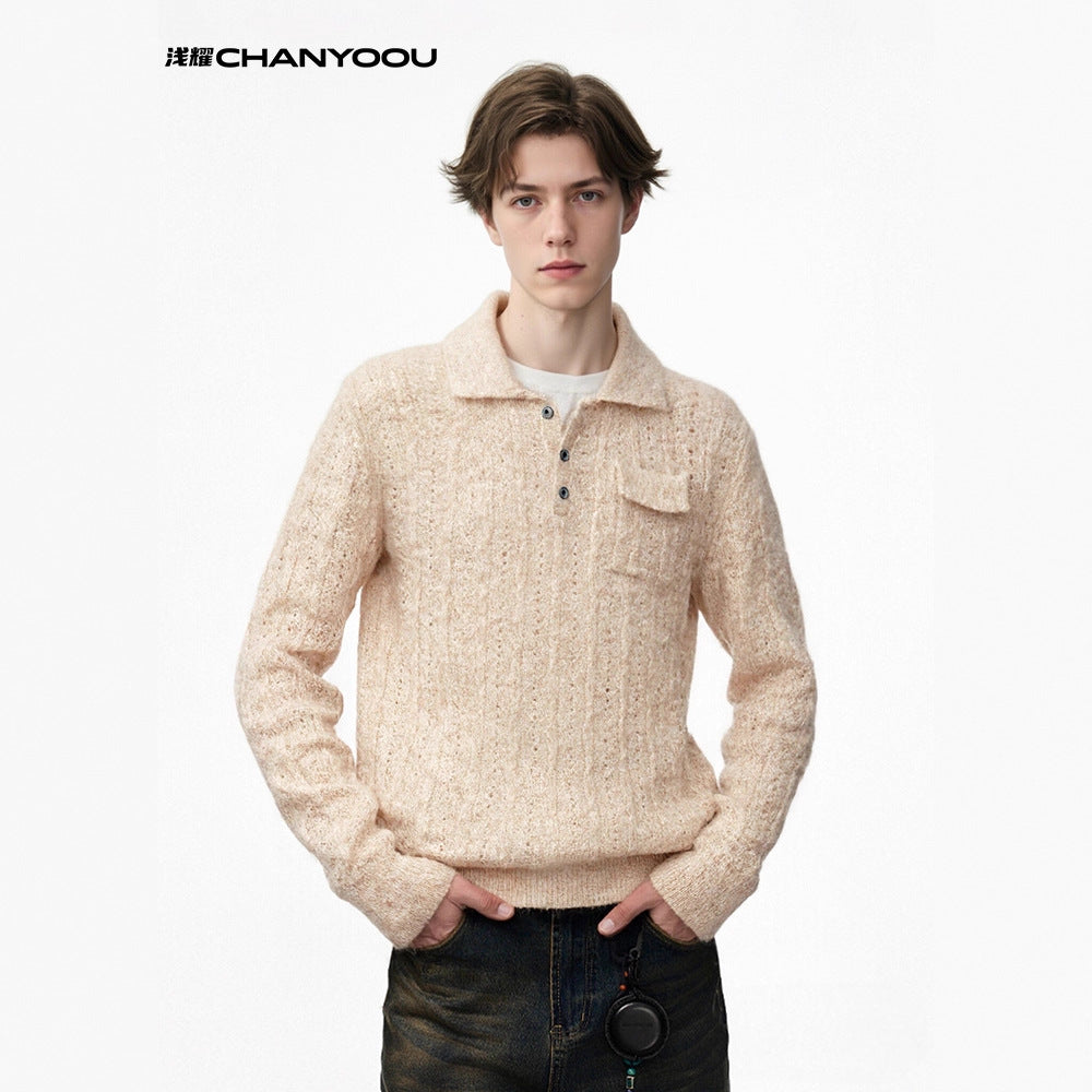 CHANYOOU Vintage Henry Neck Hollow-out Knitted Sweater