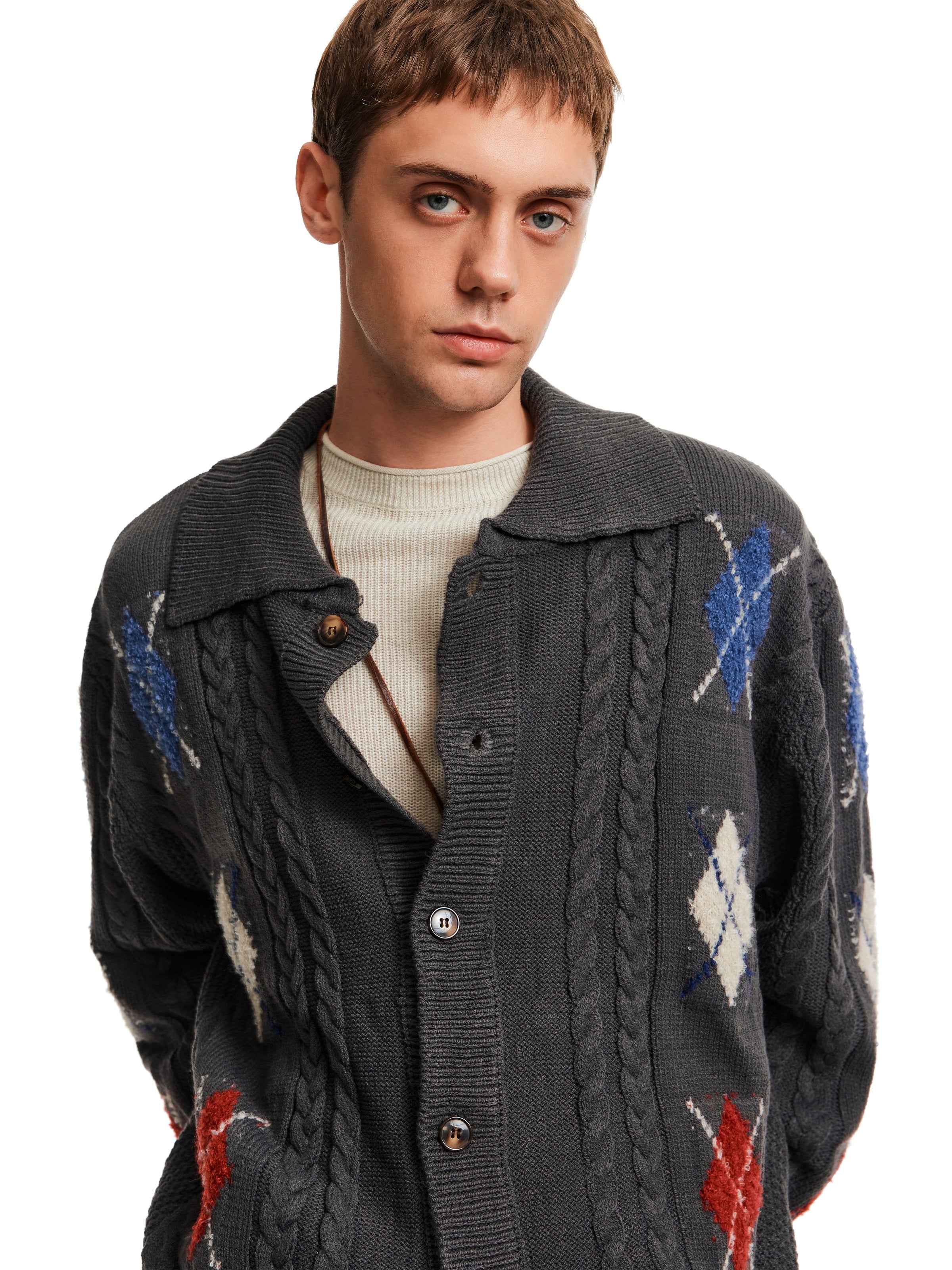 MADWITCH Twist Rhombus Knitted Sweater