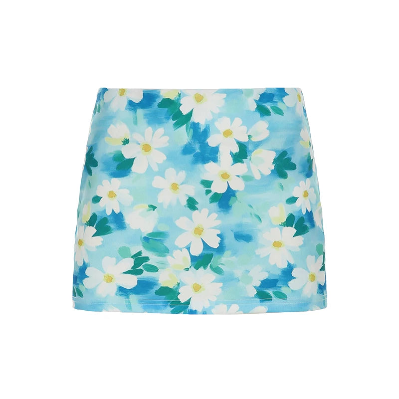 FUNOFF Oil Painting Daisy Print Skirt