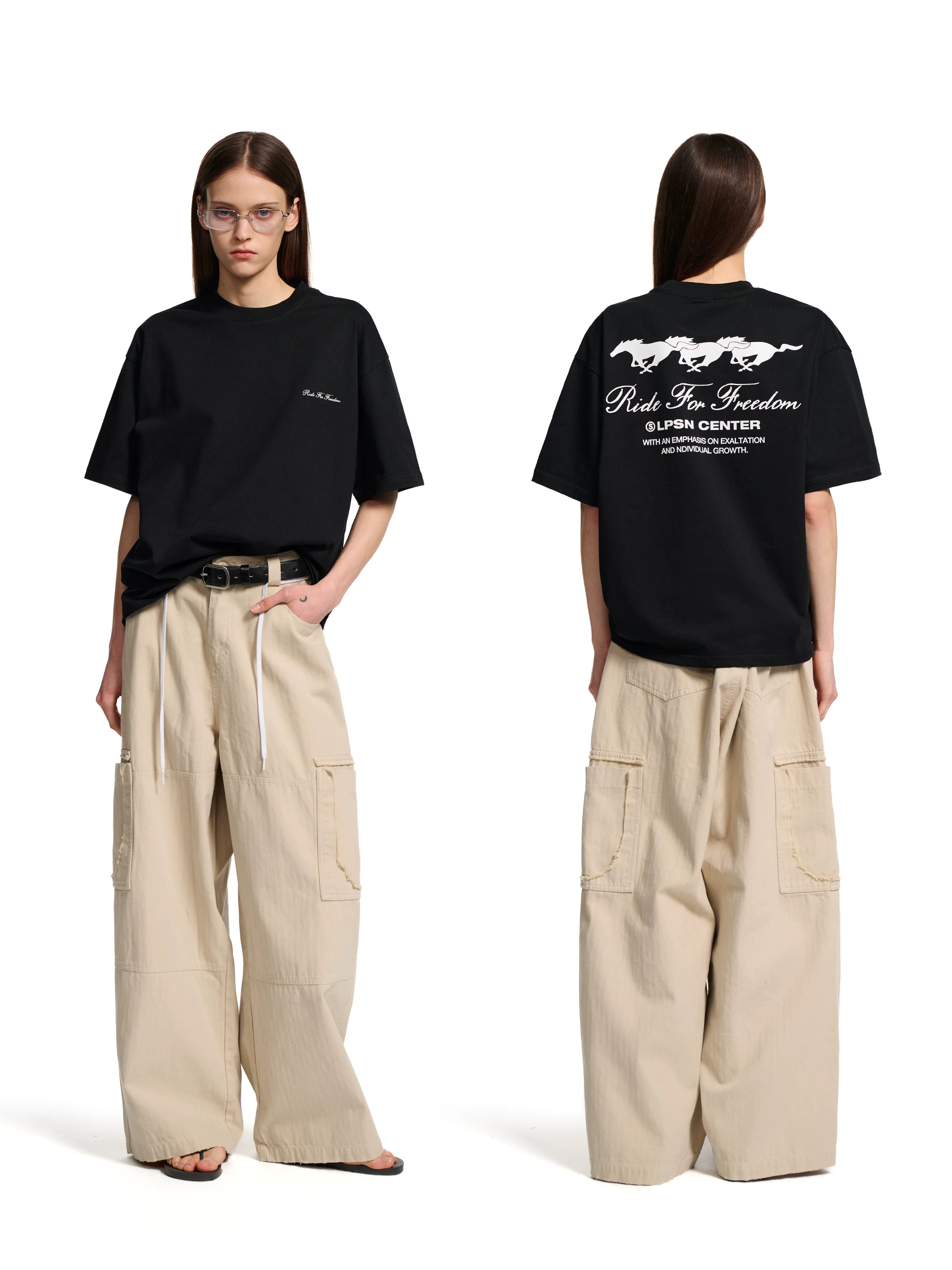 Loopsoon Casual Front Chest Back Print Tee