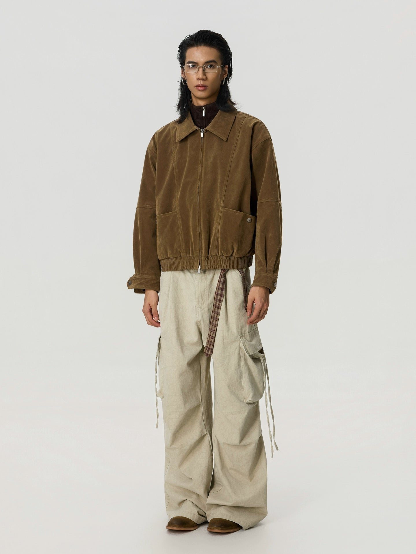 BTSG Vintage Front Shoulder Lapel Suede Big Pocket Jacket