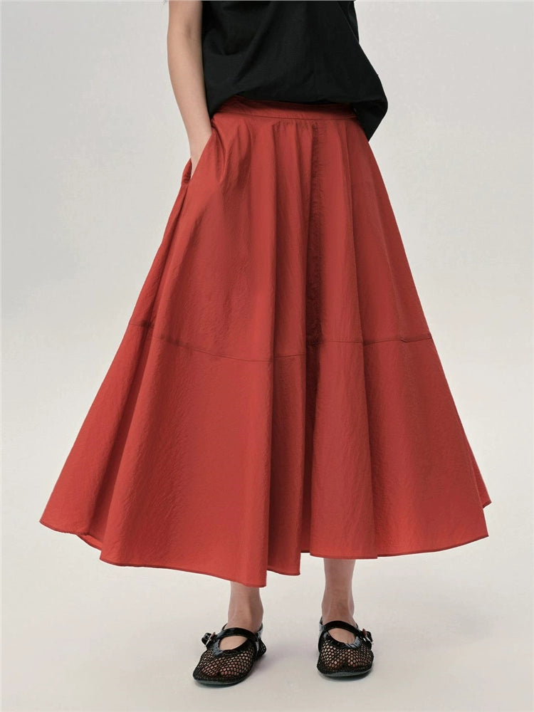 Giordano Semi-elastic Long Skirt A-shaped Umbrella Skirt