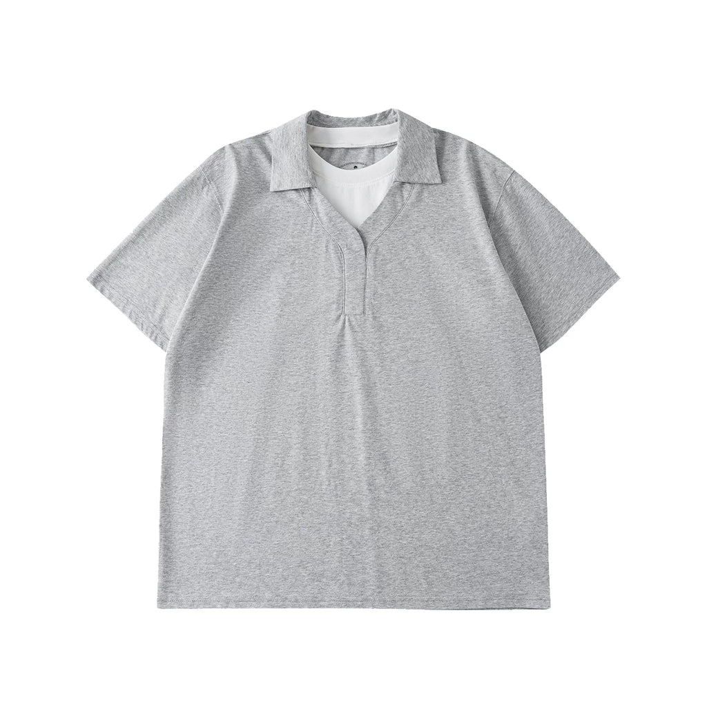LR V-neck Contrasting False Two-piece Tee
